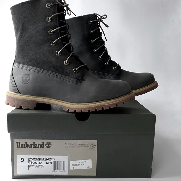 TIMBERLAND AUTHENTICS TEDDY FLEECE FOLD-DOWN BOOT Dk Grey New Women's 9 NWT $90 - Picture 2 of 9